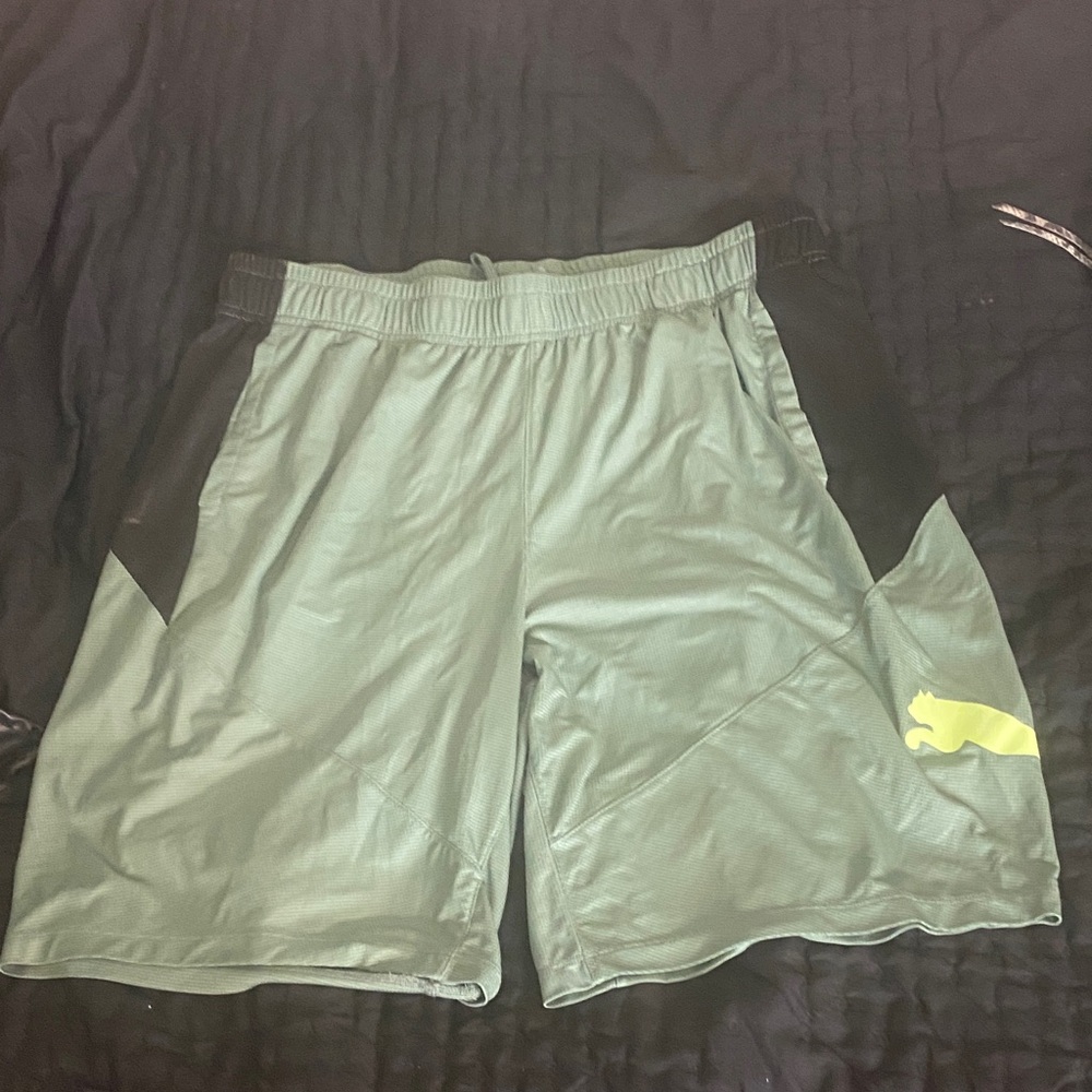 Puma Men's Green and Black Athletic Shorts